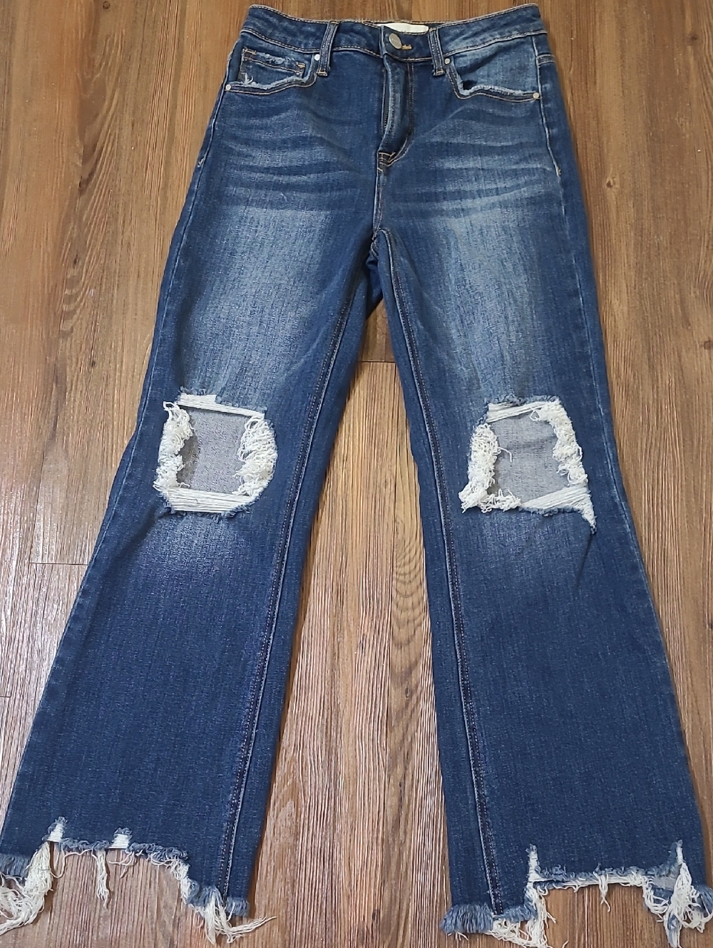 Dark Blue Distressed Womens Jeans - Picture 1 of 12